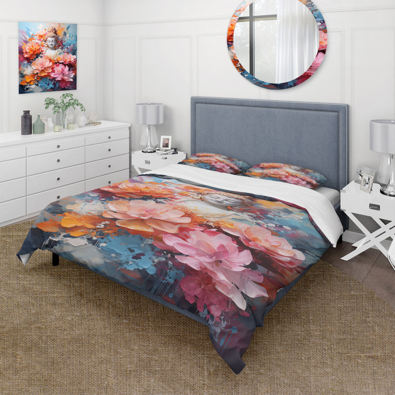 Ensemble de housse de couette en microfibre / polyester Floral Buddha In Meditation II Bedding