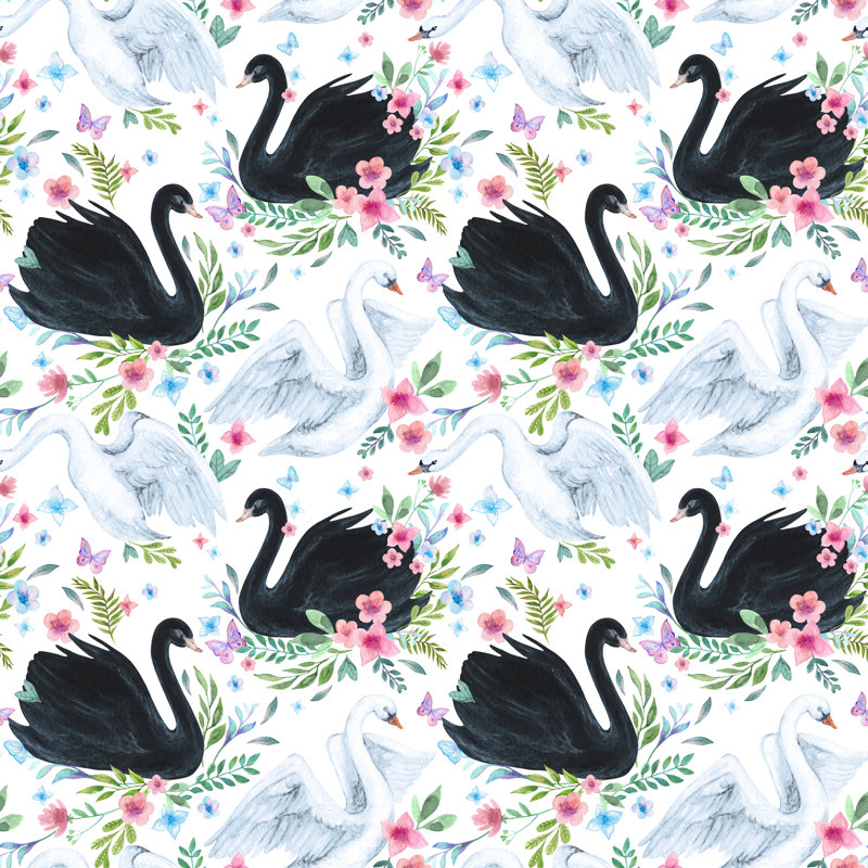 Watercolour White And Black Swan - Wrapped Canvas Print, 30cm H x 30cm W x 3.8cm D