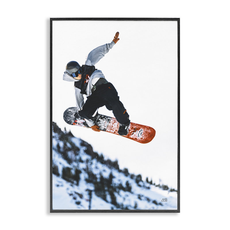  Hiver, planche à neige saute, estampe numérique par Max Blakesberg Studios, H 18 po x l 12 po, Giclée encadrée noir minuit