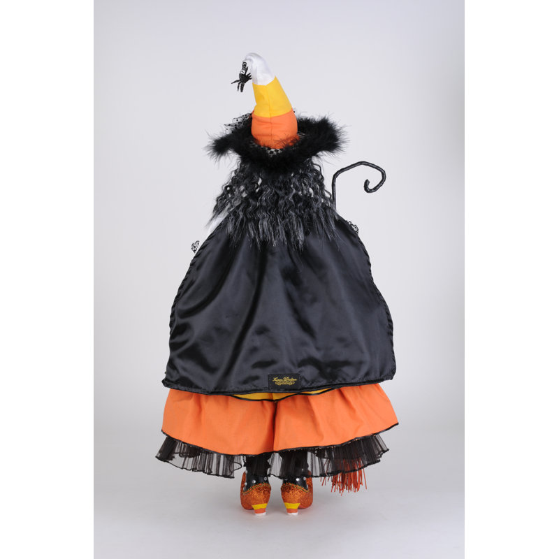 Halloween Witch Figurine with Candy Corn Dress and Pumpkin