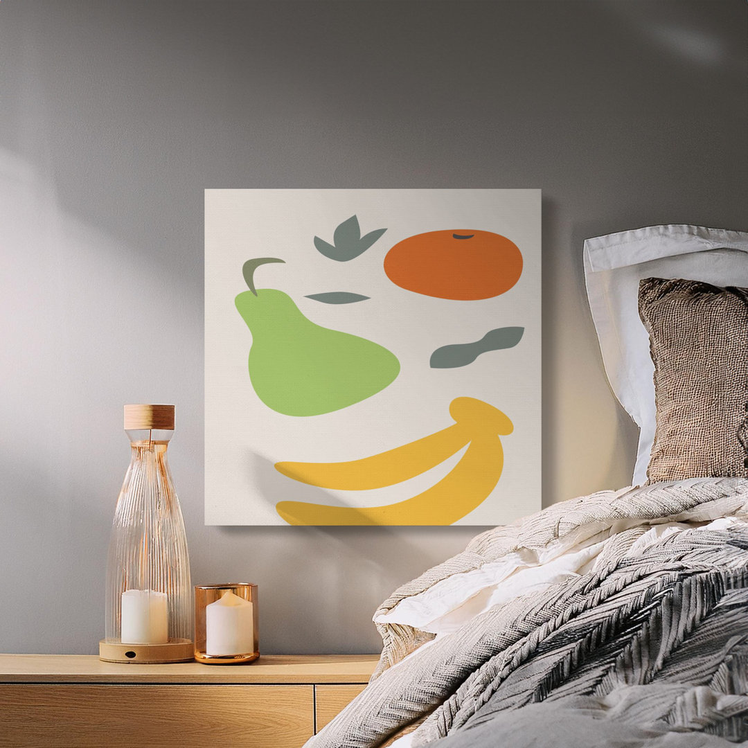 Minimalist Fruit Canvas Wall Art, Mid Century Modern Kitchen Decor, Abstract Boho Pear Orange Banana Print