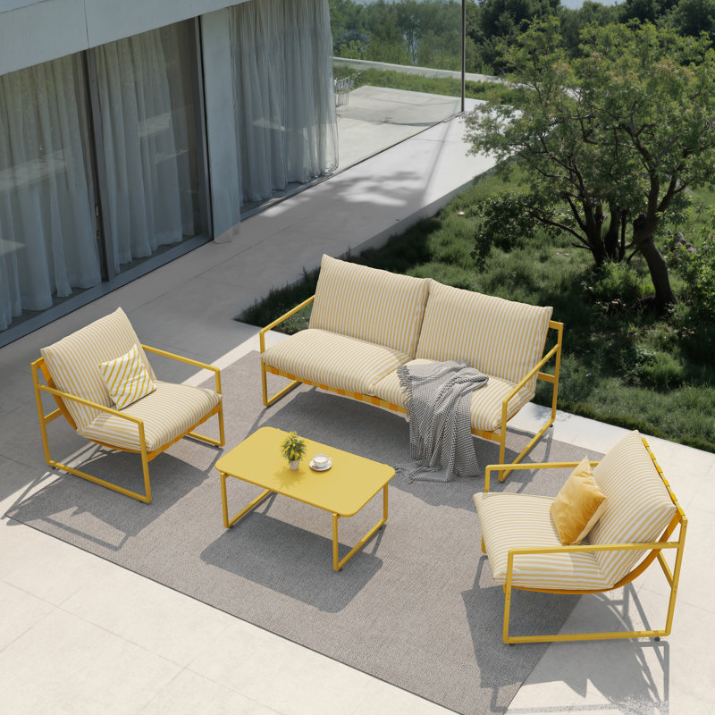 Brett Modular Yellow All-Steel Webbing Sofa Set Of 4-Piece, Yellow Cushion/Yellow Frame
