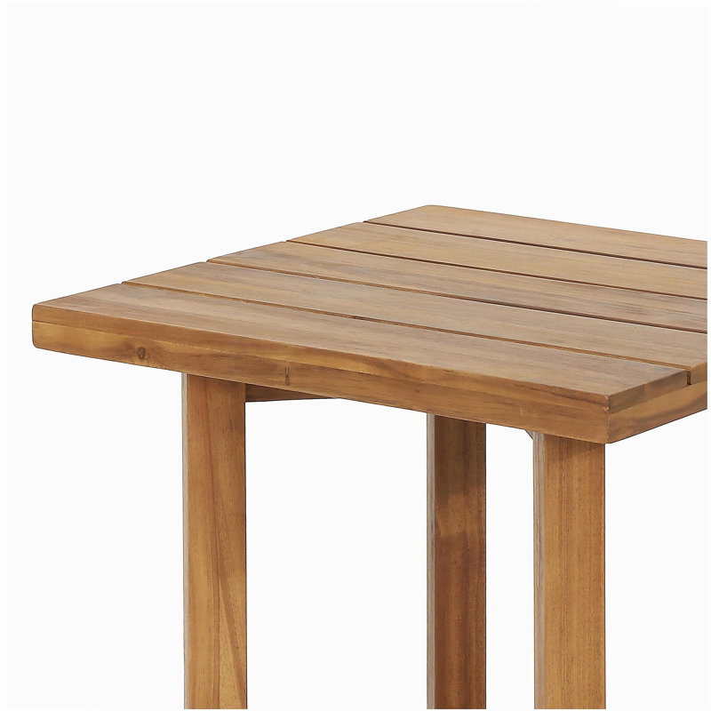 Set of 2 Acacia Wood Lounge Chairs with Cushions & Slat Top X-Stretcher Side Table