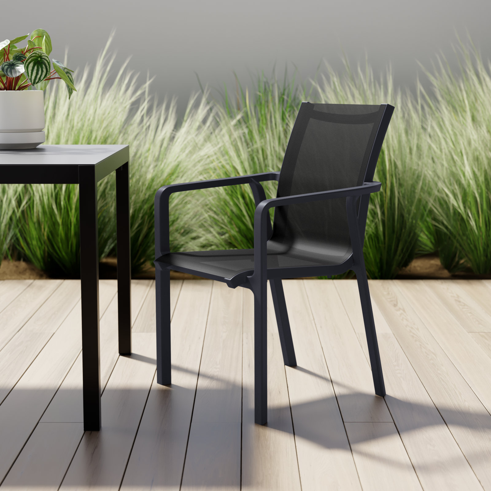 Farrah Stacking Patio Dining Armchair, Black