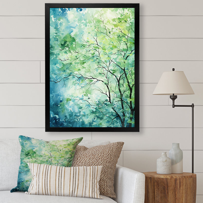 «Green Tree American Basswood Spring Blooms III», art mural arbre, Cadre photo noir, H 20 po x l 12 po x P 1 po