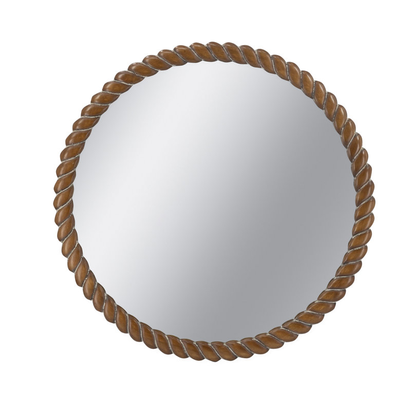 Miroir mural rond 28,3 x 28,3 po avec cadre en bois de pin, brun