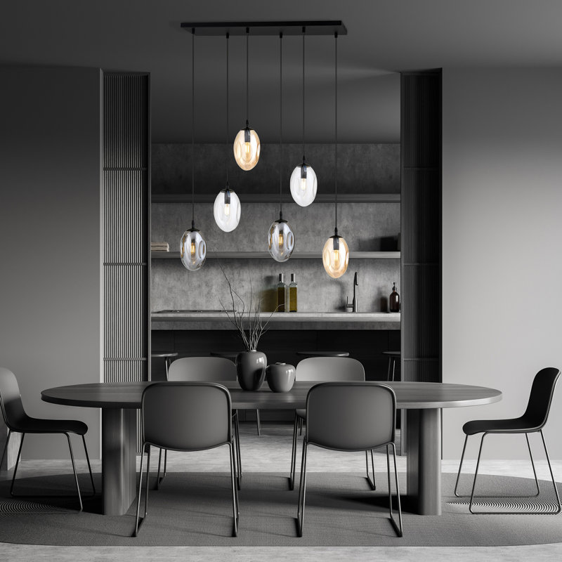 Enora 6 - Light Black Cluster Pendant, Grey/Beige