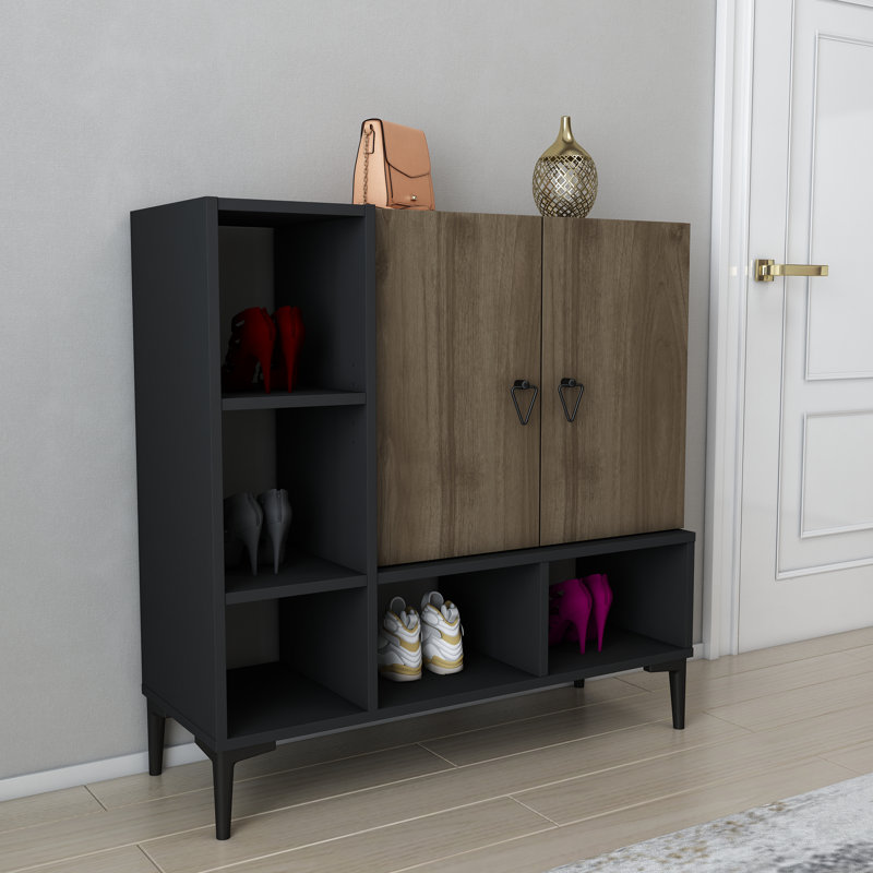 Armoire de rangement pour chaussures 11 paires Platin, Noir / Noyer