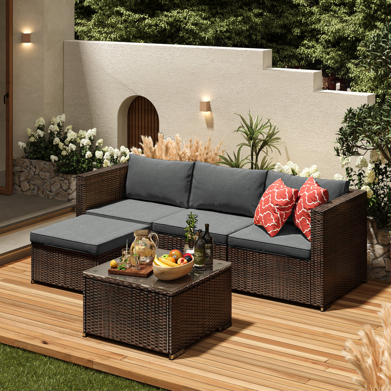Dossena Wicker 3 - Person Modular Patio Conversation Sets with Cushions, Gray
