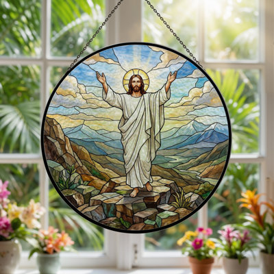 Jesus Christ Stained Glass Window Panel，7.8H
