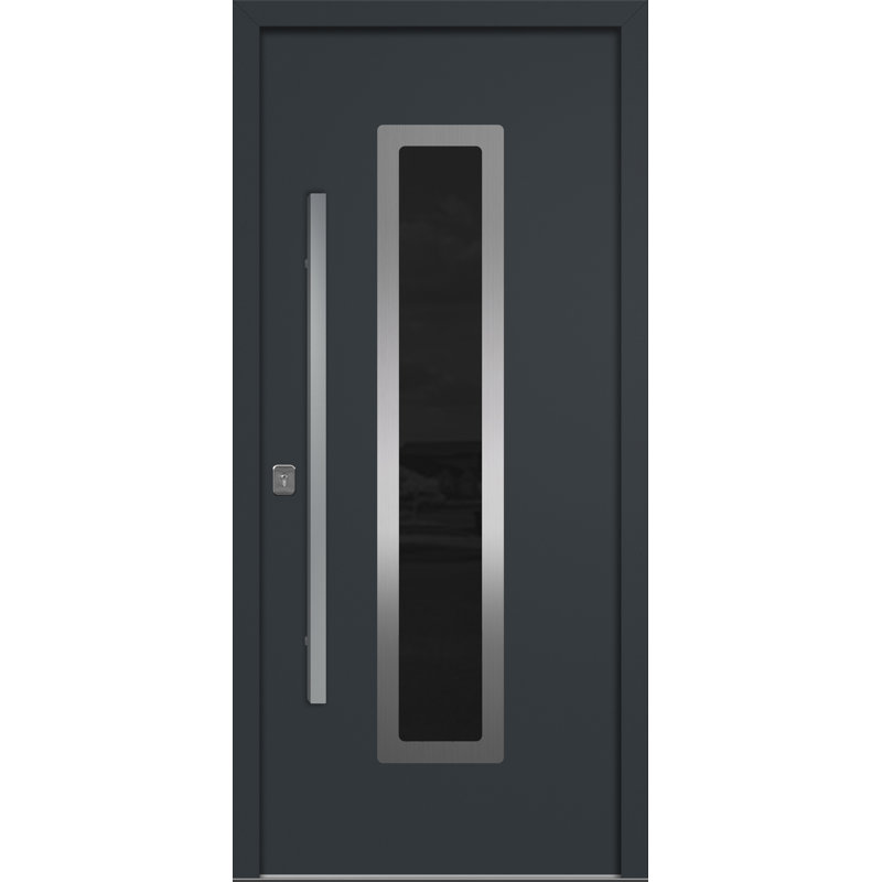 Porte d'entrée extérieure moderne en acier 36 po x 80 po - Inox SI, gris, S'ouvre à droite vers l'intérieur
