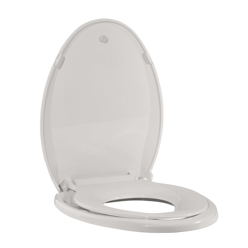Elongated Commercial Toilet Seat with Built-In Toddler Potty Training, Soft Slow-Close, Magnetic Non-Slip, Easy Install & Clean, 19" Biscuit – Fits Adults & Youths
