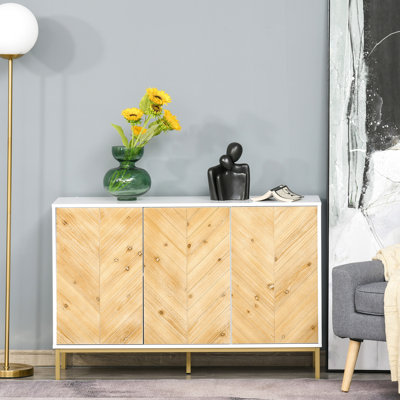 Buffet Modern - armoire spacieuse à 3 portes, bois naturel, pieds en métal, tablette réglable en bois avec rangement suffisant, configuration
