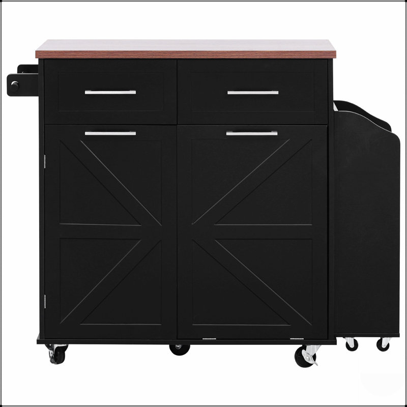 Îlot de cuisine de 47,2 pouces avec abattant, supports amovibles, tiroirs et roulettes pour un rangement polyvalent et mobile