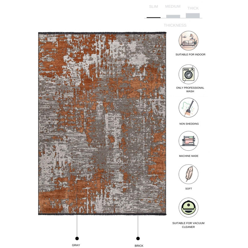 Tapis gris en chenille / polyester tissé à la machine Terea, Tapis de couloir 3 pi 4 po x 9 pi 11 po