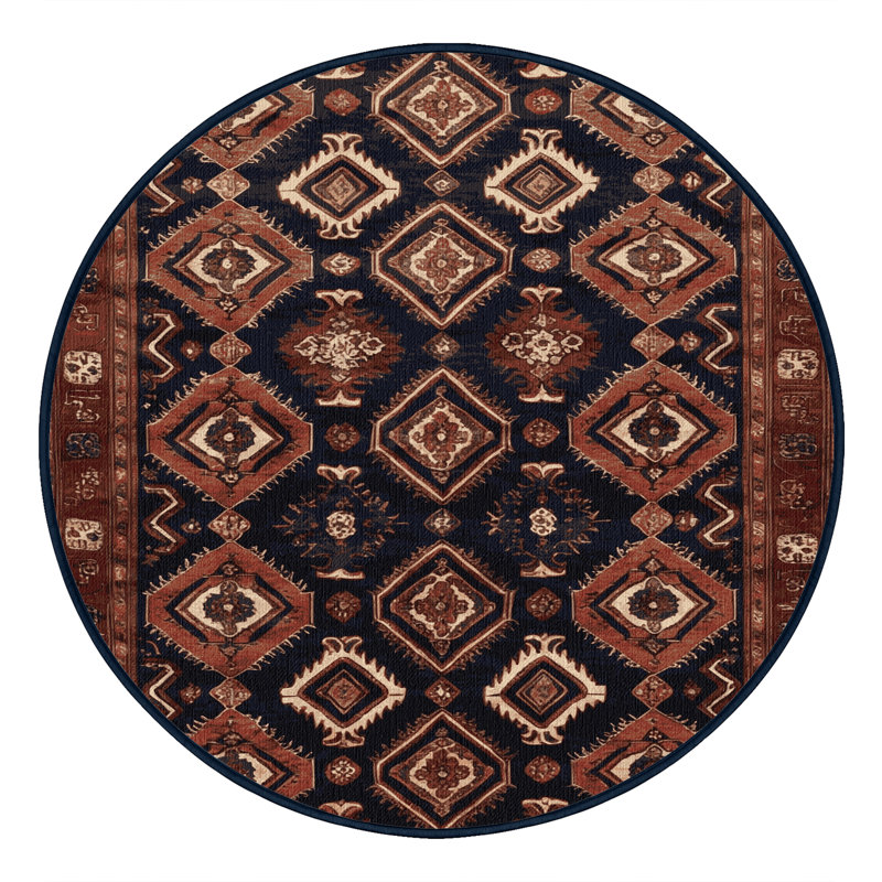 Tapis persan noir lavable à la machine, Rond 3 pi
