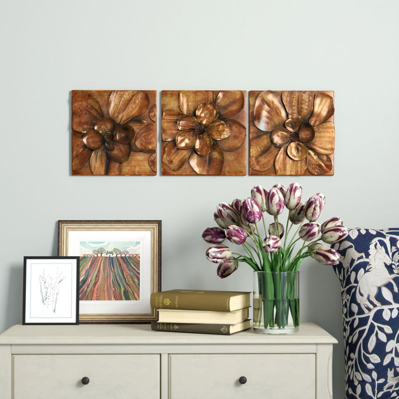 Ensemble de 3 panneaux muraux décoratifs de couleur brun magnolia