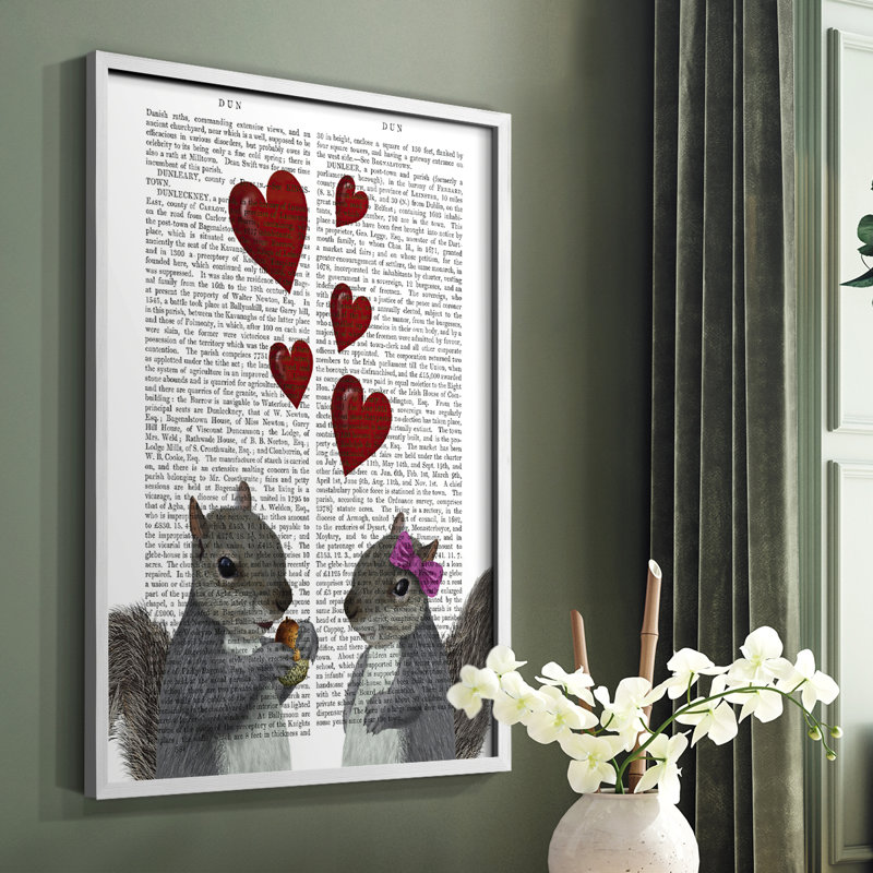 Squirrel Love Framed Print - Solid Wood, White Single Picture Framed, 14" H x 11" W