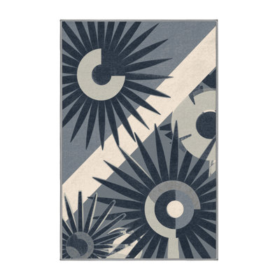 Tapis gris moelleux moelleux de style Mid-Century à motif géométrique moderne - reliure grise