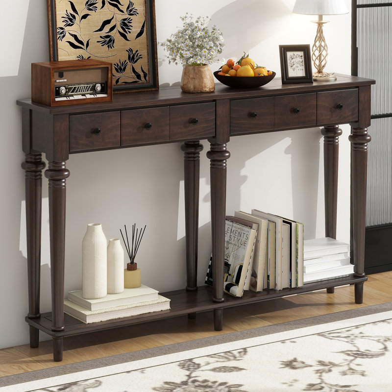 Table de vestibule avec 4 tiroirs, console rétro avec tablette ouverte pour les entrées, les salons et les couloirs (espresso)