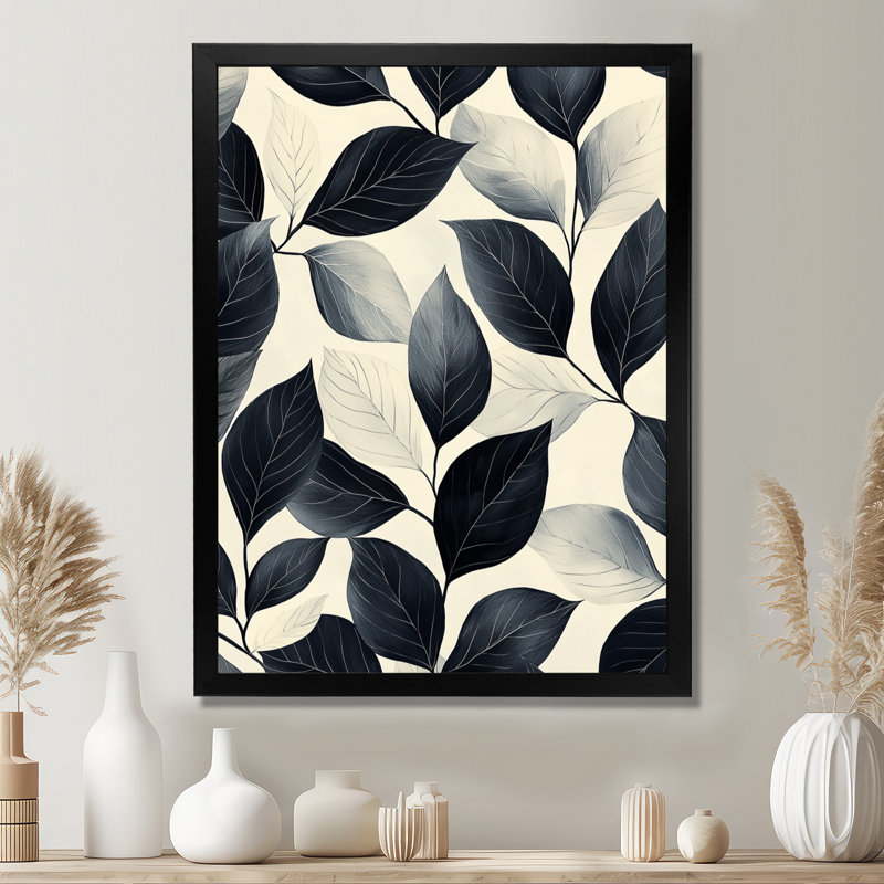 Roni - art mural floral, Black, H 20 po x l 12 po, Reproduction encadrée sans passe-partout