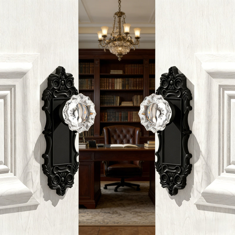 Ensemble de porte d'entrée en cristal Crystal, Noir mat, Mortaise d'intérieur