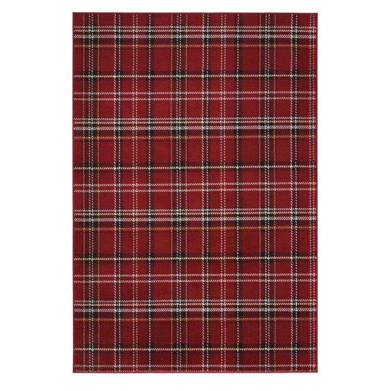 Tapis rouge tissé à motif écossais rouge, Tapis de couloir 3 pi 9,81 po x 9 pi 10,11 po