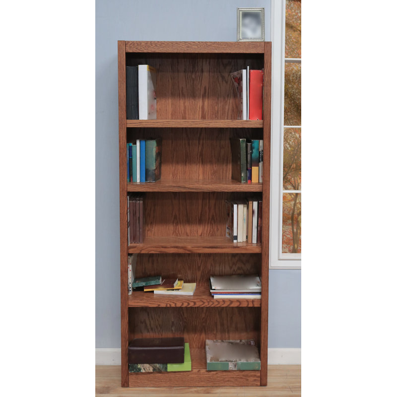 Adjustable Dry Oak Solid Wood 5-Shelf Bookcase