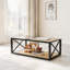 Table basse de rangement avec plateau en verre trempé et panneau de fibres à densité moyenne naturel, structure en métal industriel, largeur de 39 pouces