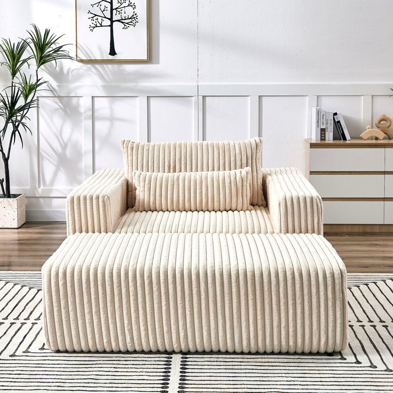 Fauteuil en velours côtelé de 75 pouces avec repose-pieds amovible, sans assemblage, confortable et chic pour l'intérieur, oreiller inclus, lit paisible, conception