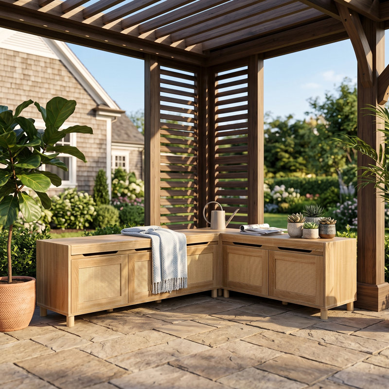 63" Wide Outdoor Corner Shoe Storage Bench