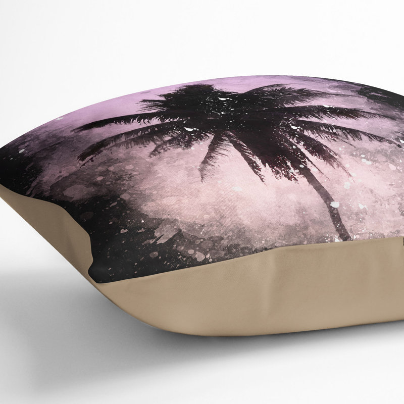 Summer Palm Tree Paint Splash Cushion with Filling, 40cm H x 40cm W x 15cm D, Stone