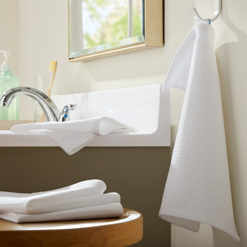 TOWN & COUNTRY BASICS 4-Piece Waffle Woven Terry Stripe Washcloth Set, 13x13-Inch, 100% Cotton, Quick Dry, White