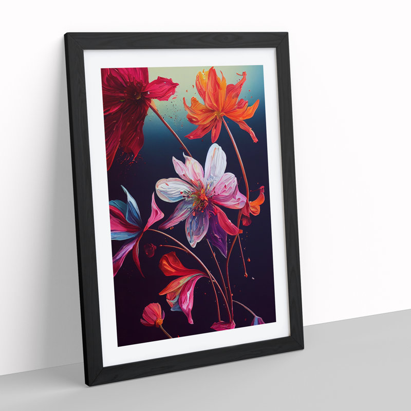Drip Flowers No.4 - Framed Print, 46cm H x 34cm W x 2cm D, Black