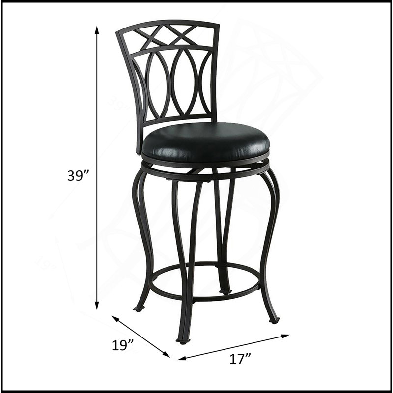 Tabouret pivotant noir à hauteur de comptoir avec siège rembourré