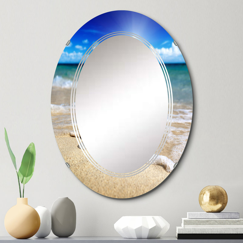 Large Seashell In Sand Wall Mirror, Nautical & Coastal Oval - Large Seashell In The Sand II, 30" x 20"