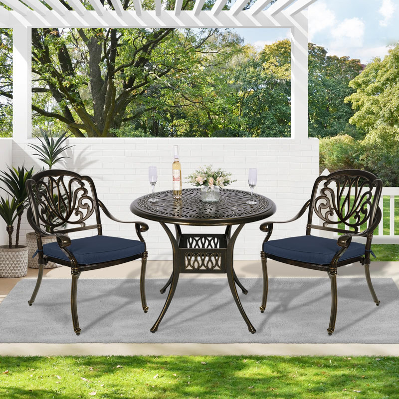 Ensemble bistro rond avec coussins 35,4 po, Bleu marine