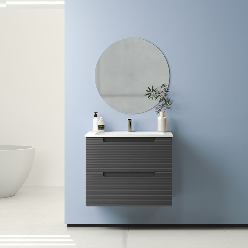 Meuble-lavabo mural 24 po Coda, Frêne gris cendré