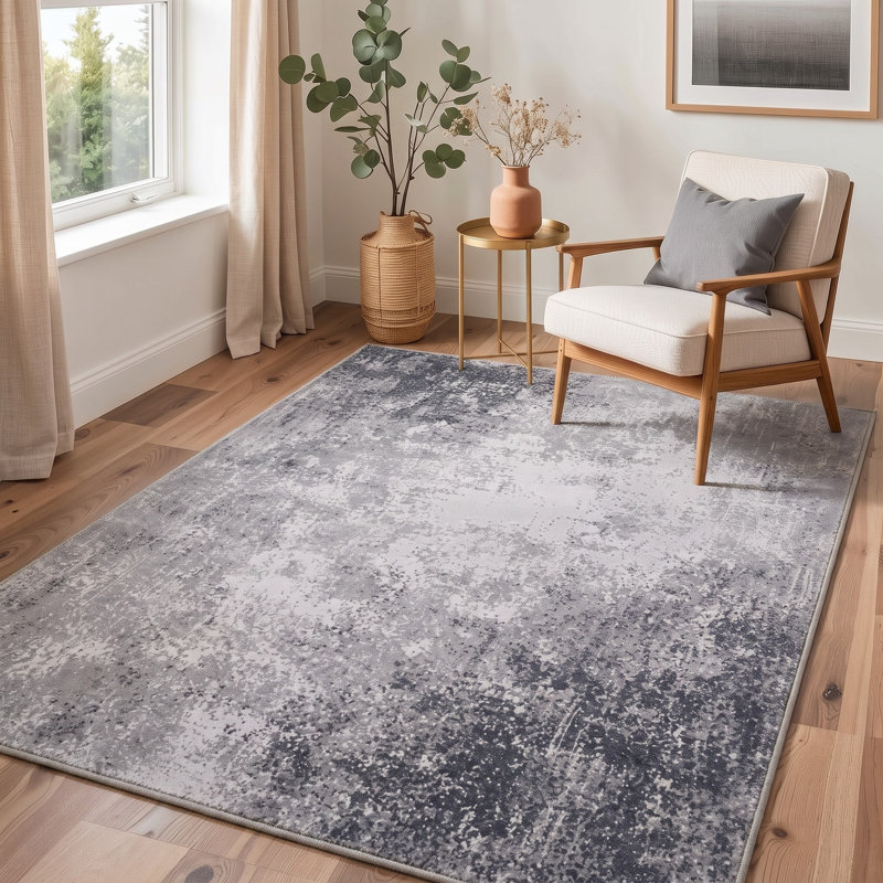 Tapis de corridor gris et noir à poils courts, style abstrait moderne, lavable à la machine et avec envers antidérapant
