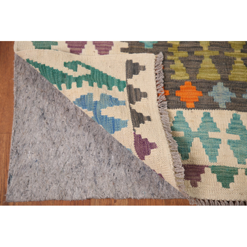 Tapis oriental géométrique en laine Kilim 10 x 13