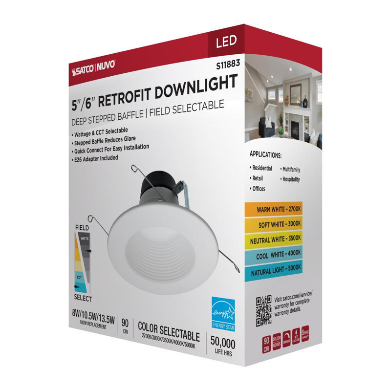 5" Round White Selectable CCT Dimmable LED Recessed Lighting Kit