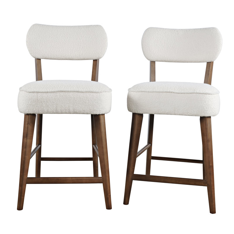 Donavan Mid-Century Modern Boucle Upholstery Counter Barstool, Walnut