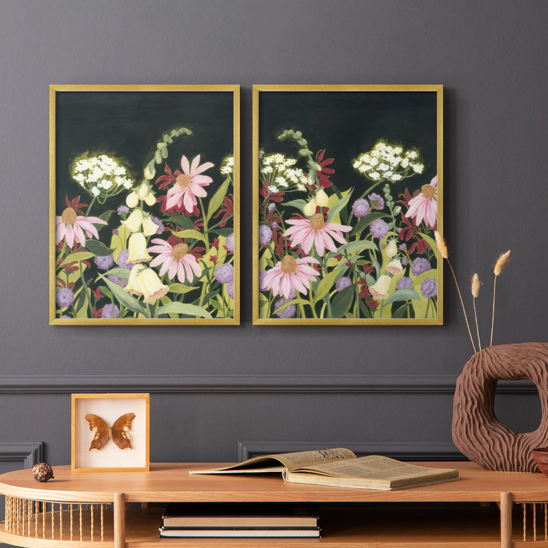 Impression encadrée Moonlit Wildflowers I-Premium - prête à être accrochée - aucun clou requis - aucun clou requis, Doré