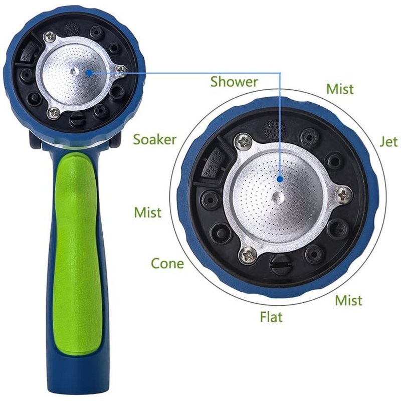 Nouvelle buse d'arrosage pour jardin, buse haute pression de style pompier avec poignée ergonomique, Bleu / Vert