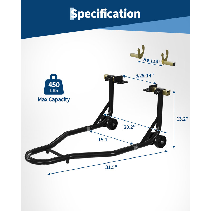 Motorcycle Stand Lift Set, Adjustable Swingarm Spool, Front Rear Brackets, 1PCS with Gloves, Black, Black