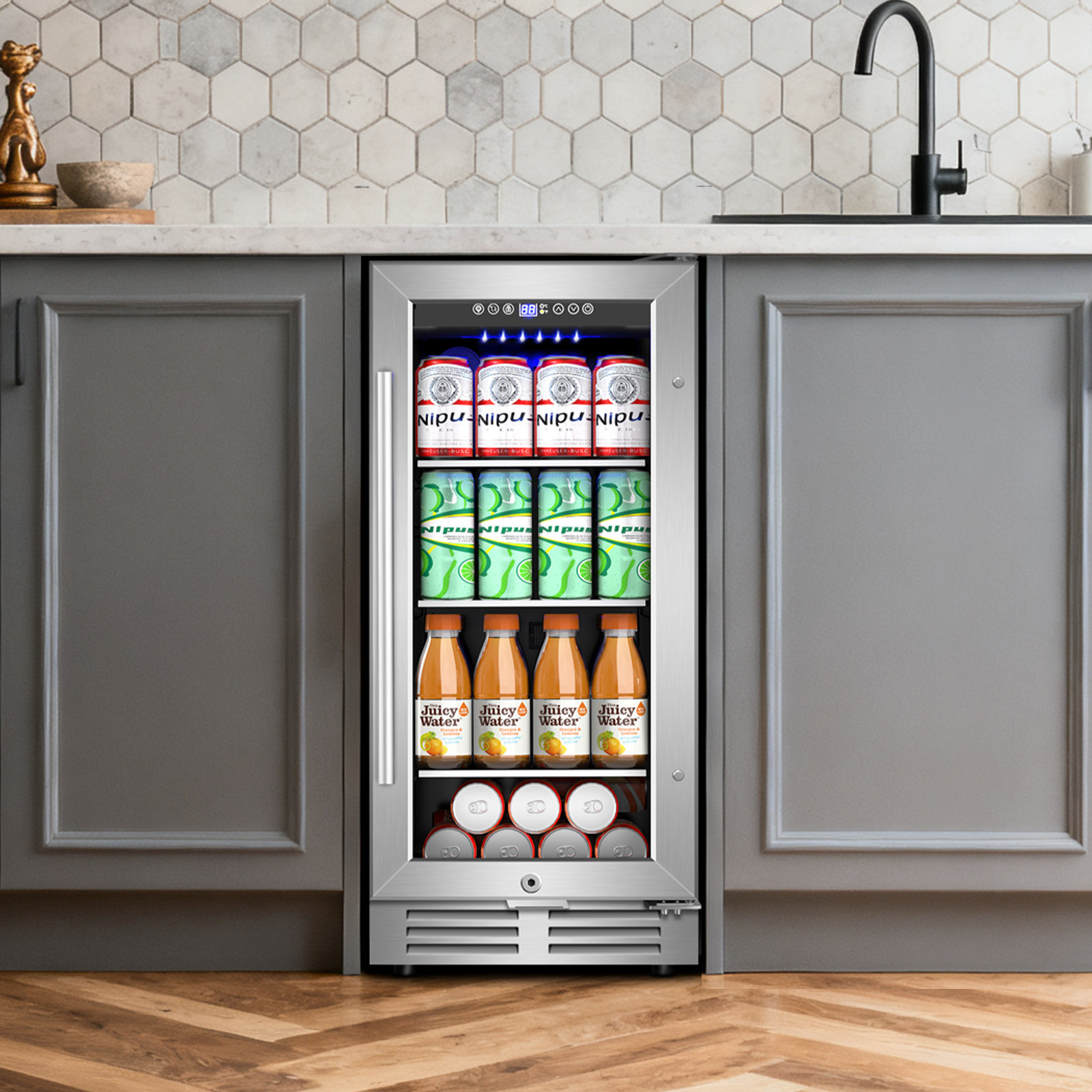 15-Inch Mini Beverage Refrigerator  Holds 130 Cans, Built-In or Freestanding Beverage Cooler, with Adjustable Shelves, Reversible Door, LED Lighting, | Fridge.com