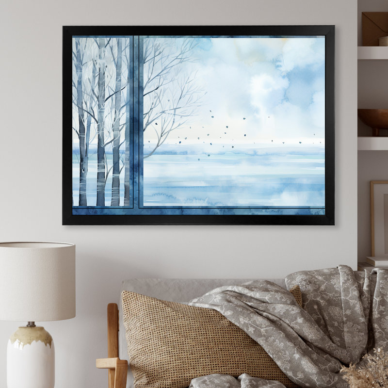 «White and Blue Winter Forest Collage VII - Winter Landscape», art mural, Cadre d'angle fermé noir