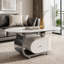 Table basse ovale moderne de 39,4 po avec rangement, plateau en pierre frittée et roulettes verrouillables-1499396269