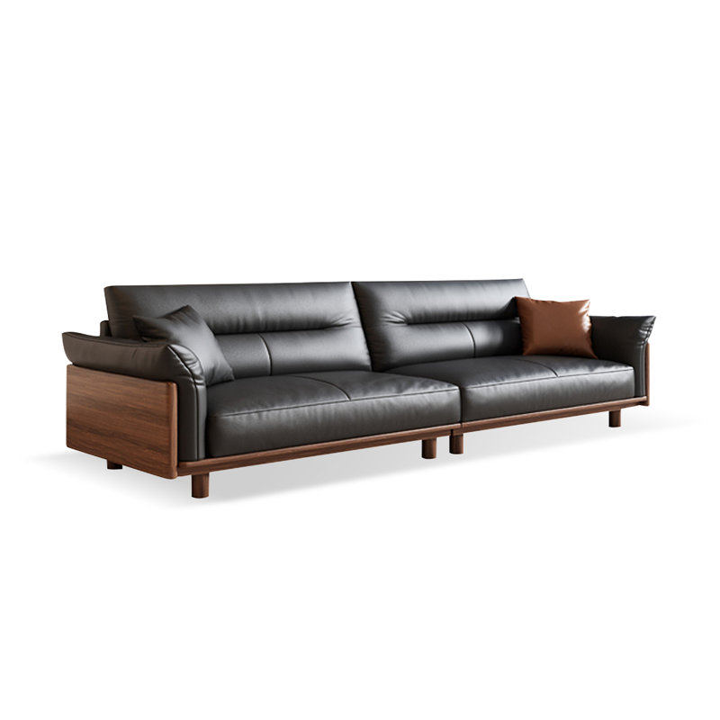 Canapé modulaire noir en cuir véritable, H 33,46 po x l 110,24 po x P 35,43 po, 4
