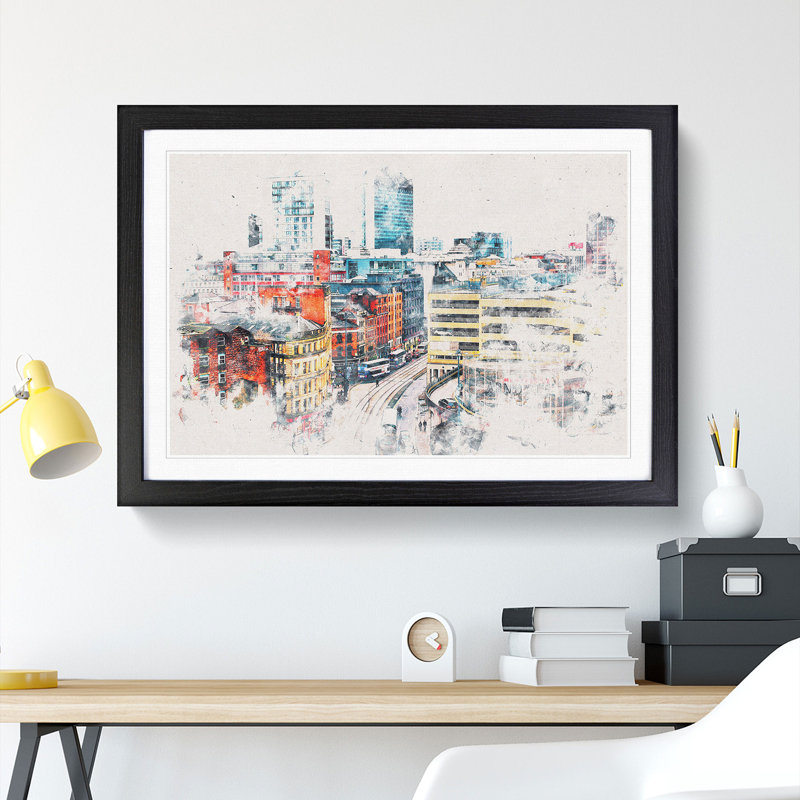The Manchester Skyline - Picture Frame Painting Print, 33cm H x 45cm W x 2cm D, Black Framed